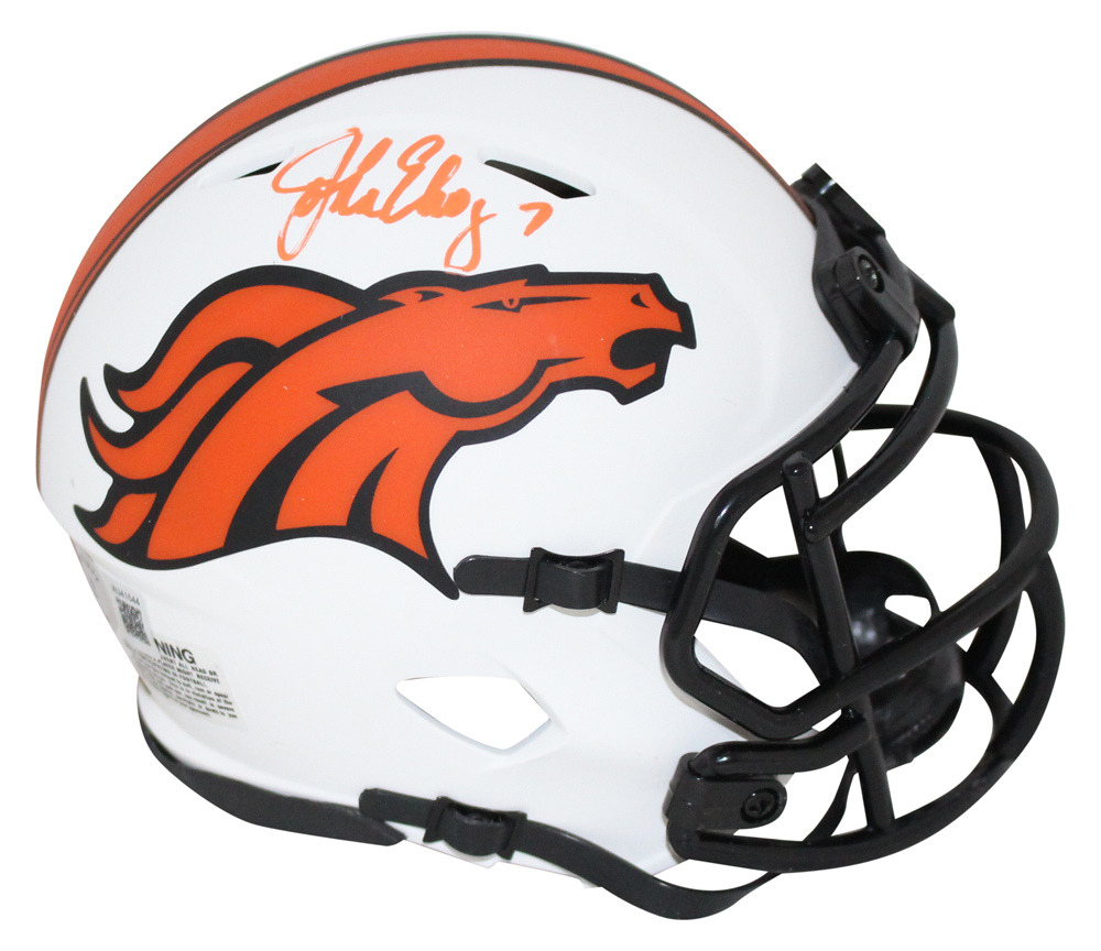 John Elway Autographed Denver Broncos Lunar Mini Helmet Beckett BAS 32128