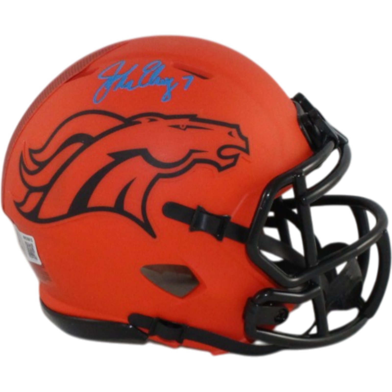 John Elway Autographed Denver Broncos Rave Mini Helmet Beckett Witness 55214