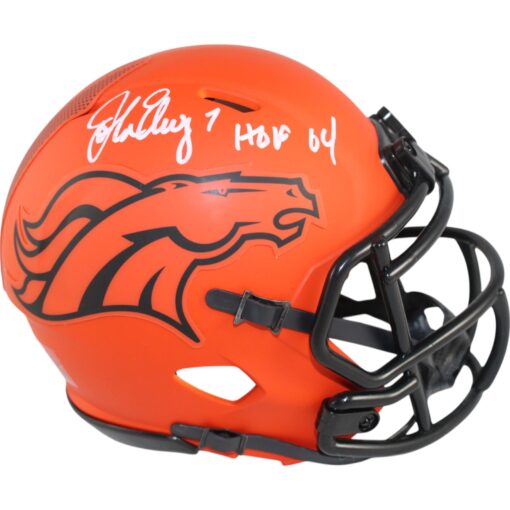 John Elway Autographed Denver Broncos Rave Mini Helmet HOF Beckett Witness 50211