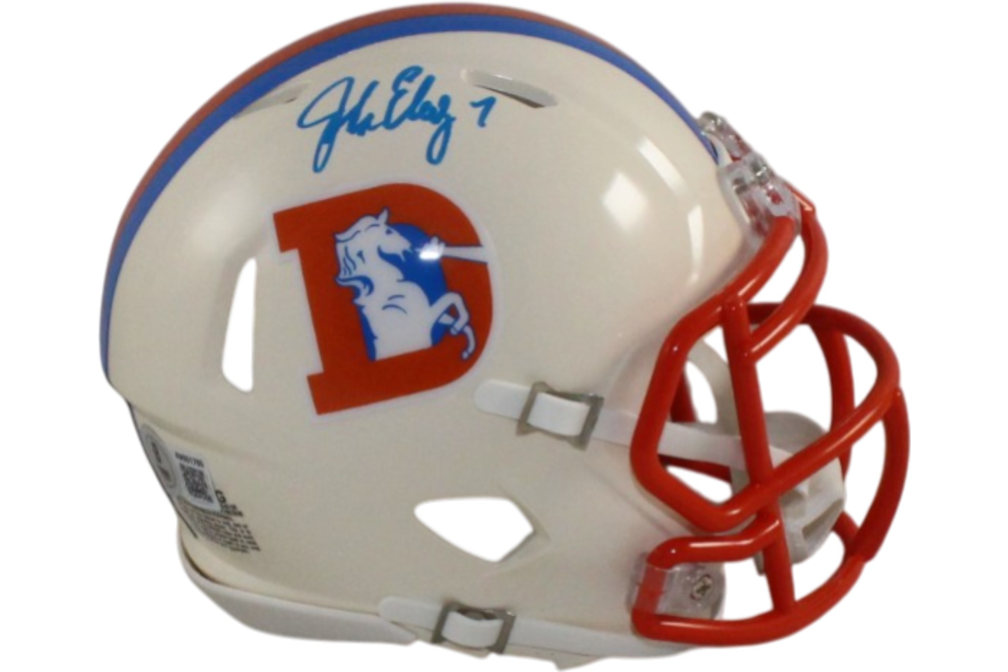 John Elway Autographed Denver Broncos Retro Mini Helmet Beckett Witness 55384