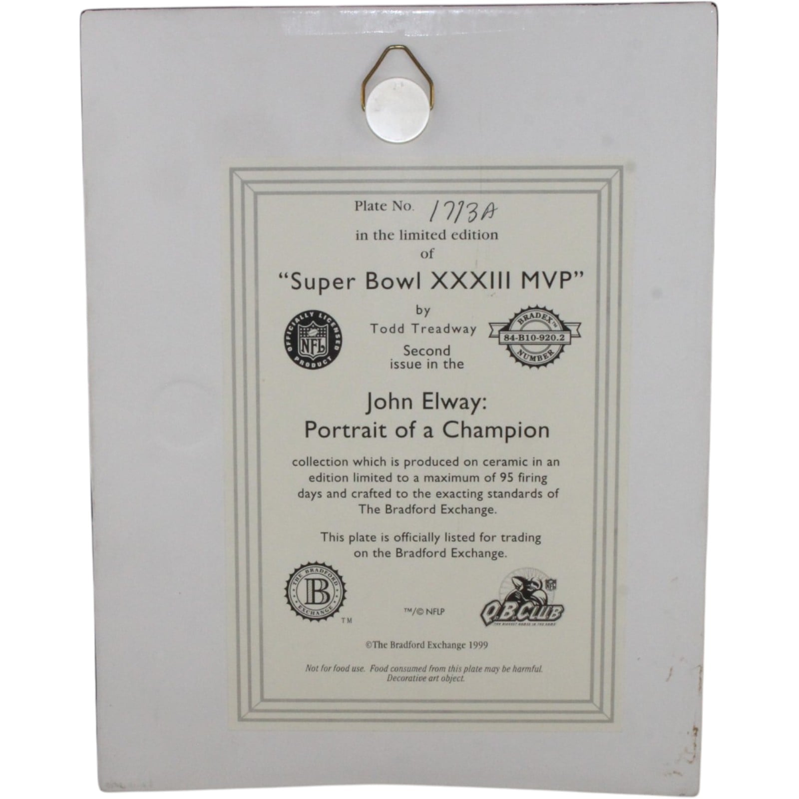John Elway Denver Broncos Bradford Exchange Ceramic Plate 57836 2 John Elway Denver Broncos Bradford Exchange Ceramic Plate 57836