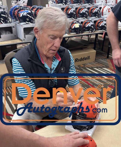 John Elway Autographed Denver Broncos Rave Mini Helmet Beckett 50992