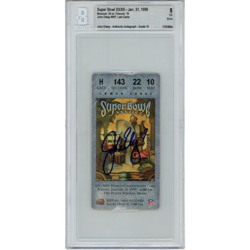 John Elway Autographed Denver Broncos Super Bowl 33 Ticket Stub Beckett 48156