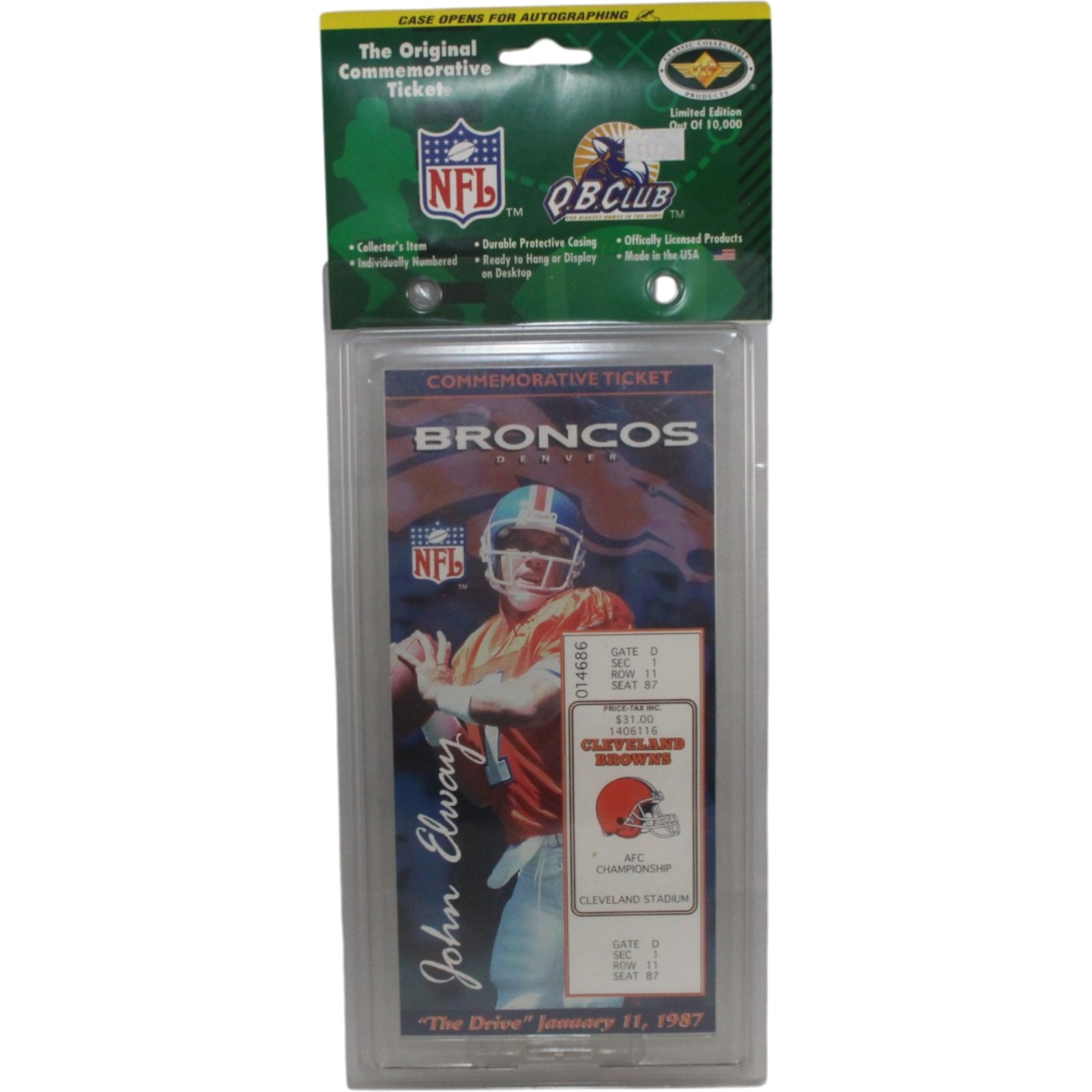 John Elway Denver Broncos NFL 1997 The Drive Commemorative Ticket 55335