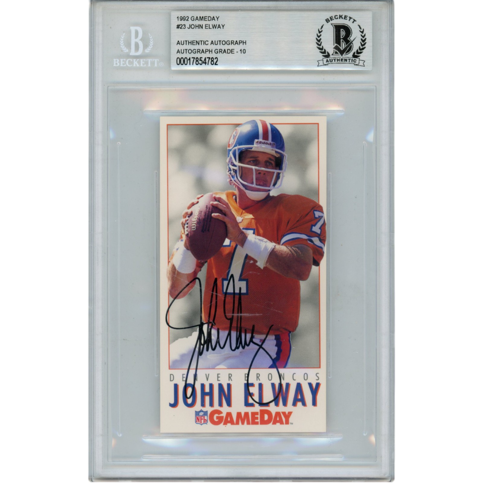 John Elway Autographed 1992 GameDay #23 Slabbed Trading Card Beckett 51535