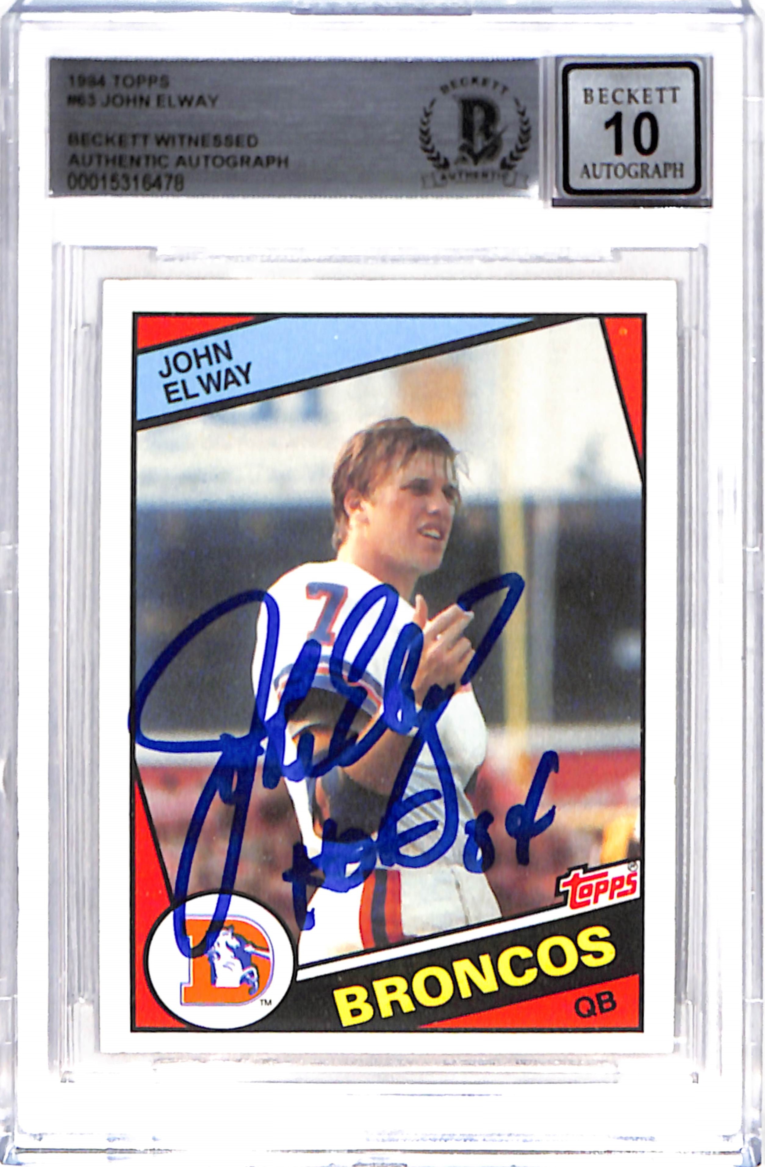 John Elway Signed 1984 Topps #63 Trading Card HOF Beckett 38772