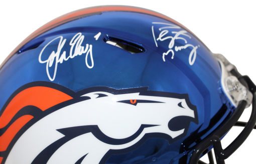 Manning & Elway Signed Denver Broncos Authentic Chrome Helmet BAS 25439