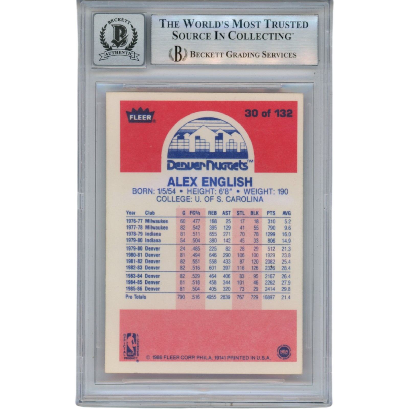 Alex English Autographed 1986 Fleer #30 HOF Trading Card 10 Slab Beckett 51909 2 Alex English Autographed 1986 Fleer #30 HOF Trading Card 10 Slab Beckett 51909