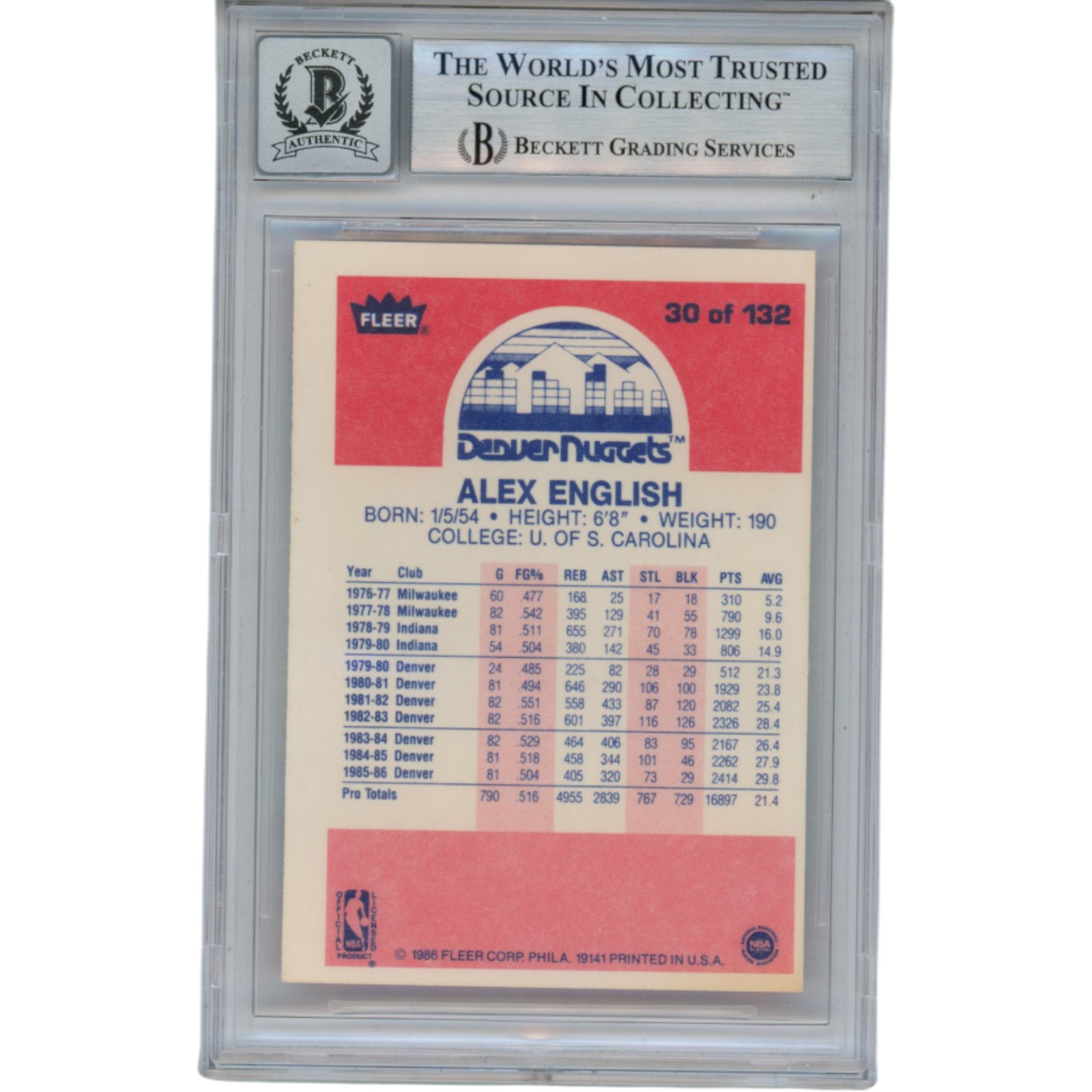 Alex English Autographed 1986 Fleer #30 HOF Trading Card 10 Slab Beckett 51922 2 Alex English Autographed 1986 Fleer #30 HOF Trading Card 10 Slab Beckett 51922