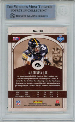 AJ Epenesa Autographed 2020 Panini Legacy #158 Rookie Card BAS Slab