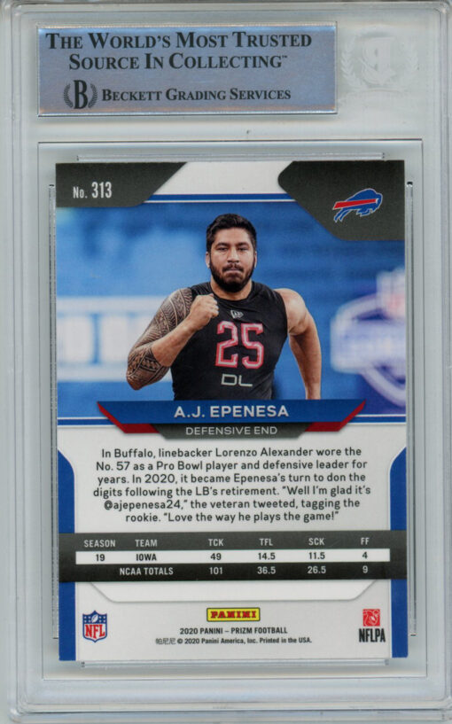 AJ Epenesa Autographed 2020 Panini Prizm #313 Rookie Card BAS Slab