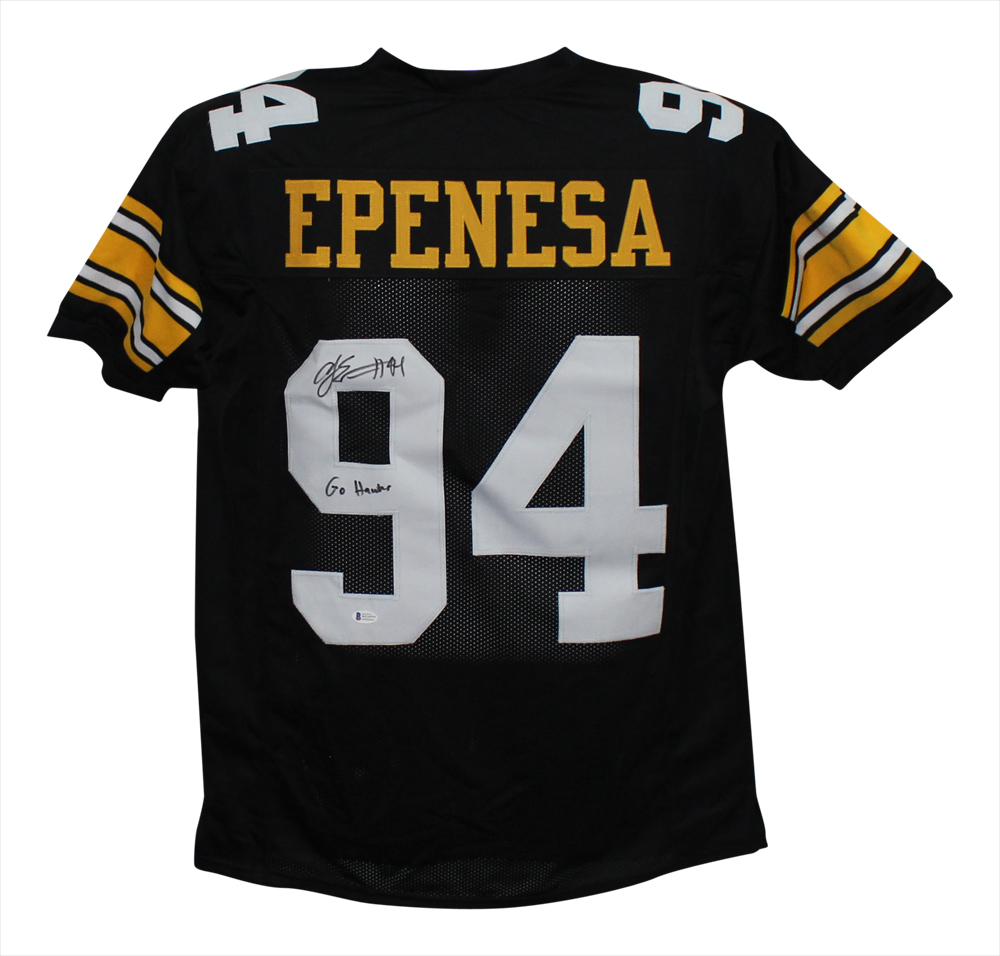 AJ Epenesa Autographed/Signed College Style Black XL Jersey Go Hawks BAS