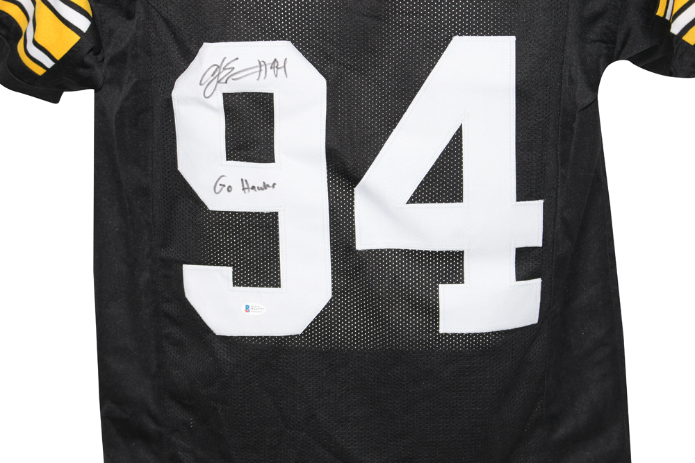 AJ Epenesa Autographed/Signed College Style Black XL Jersey Go Hawks BAS