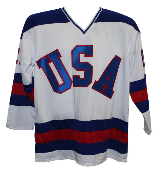 Mike Eruzione Autographed/Signed USA Hockey White XL Jersey JSA 11202
