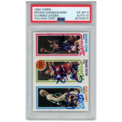 Larry Bird Magic Johnson Julius Erving Signed 1980 Topps PSA 6 Auto10 Slab 53265