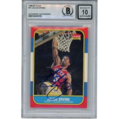 Julius Erving Autographed 1986 Fleer #31 Trading Card 10 Auto Slab Beckett 53383