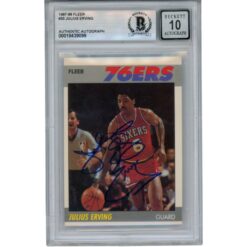 Julius Erving Autographed 1987 Fleer #35 Trading Card 10 Auto Slab Beckett 53379