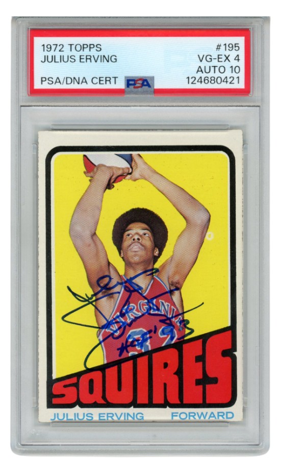 Julius Erving Autographed Virginia Squires 1972 Topps #195 HOF Card PSA 4 59406