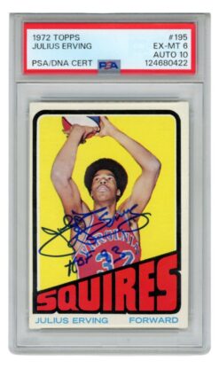 Julius Erving Autographed Virginia Squires 1972 Topps #195 HOF Card PSA 6 59419