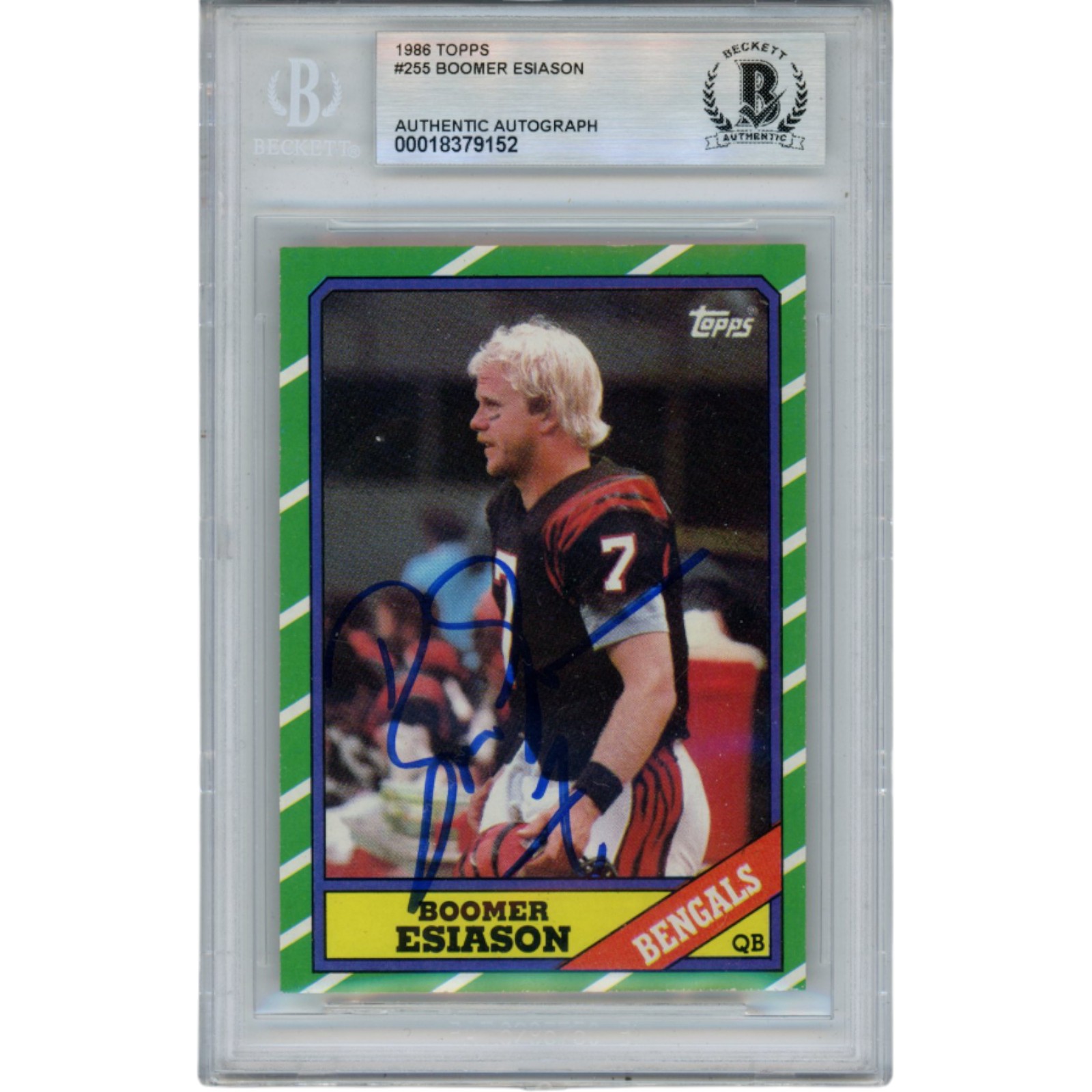 Boomer Esiason Autographed/Signed 1986 Topps #255 Trading Card Beckett 53188