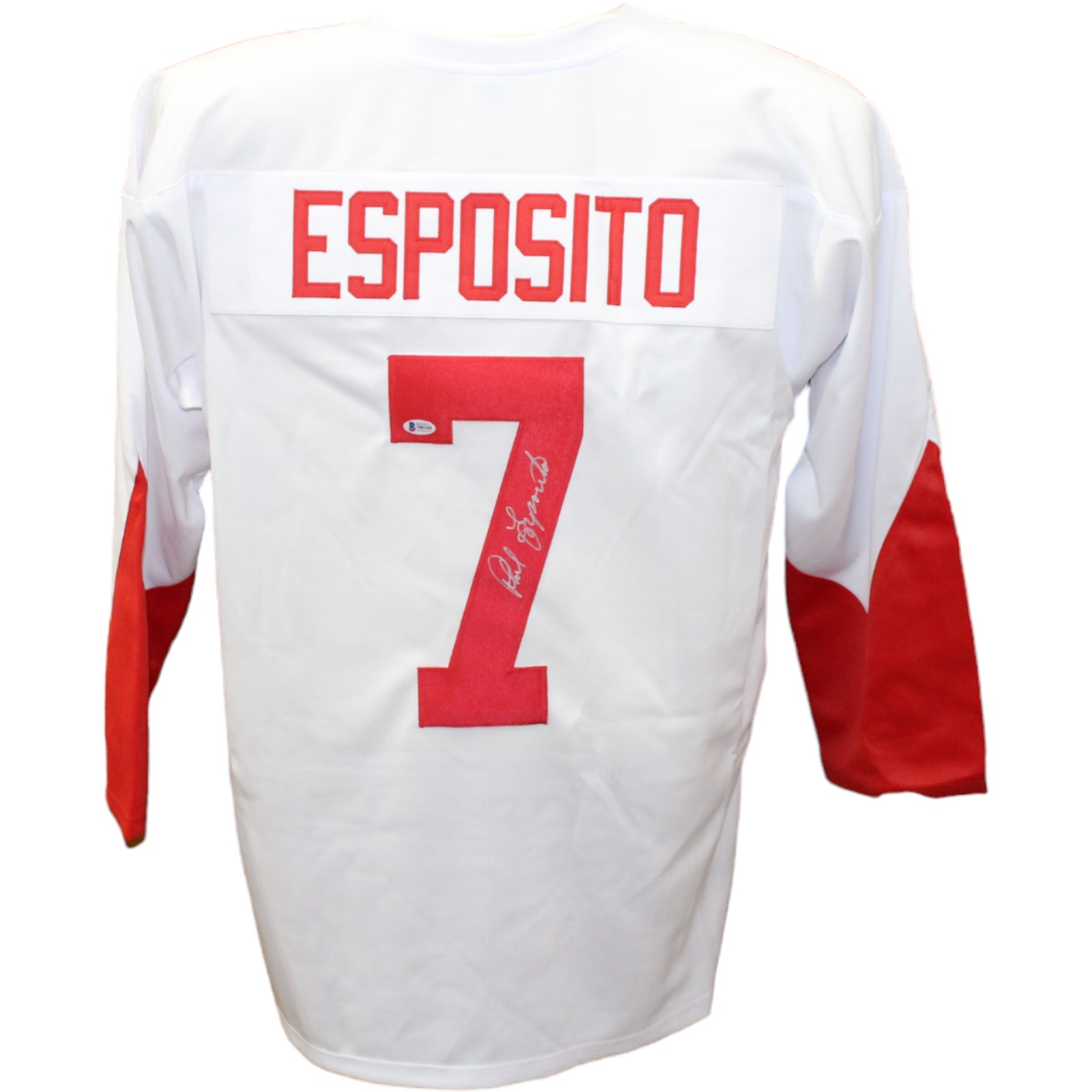 Phil Esposito Autographed/Signed Pro Style White Jersey Beckett 