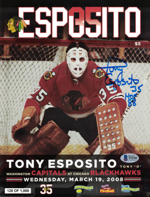 Tony Esposito Autographed/Signed Chicago Blackhawks 2008 Program BAS 27322