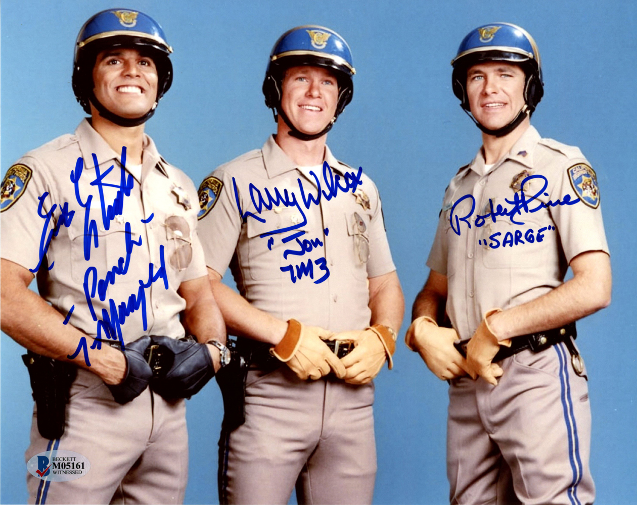 Erik Estrada, Larry Wilcox & Robert Pine Autographed Chips 8x10 Photo BAS