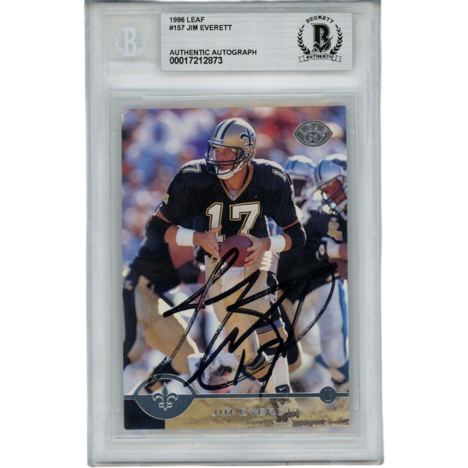 Jim Everett Autographed New Orleans Saints 96 Leaf #157 Card Slab Beckett 56122