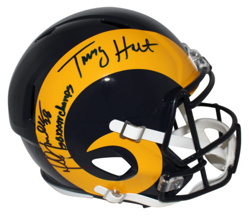 Marshall Faulk & Torry Holt Signed St Louis Rams Replica Helmet Champs BAS 25680