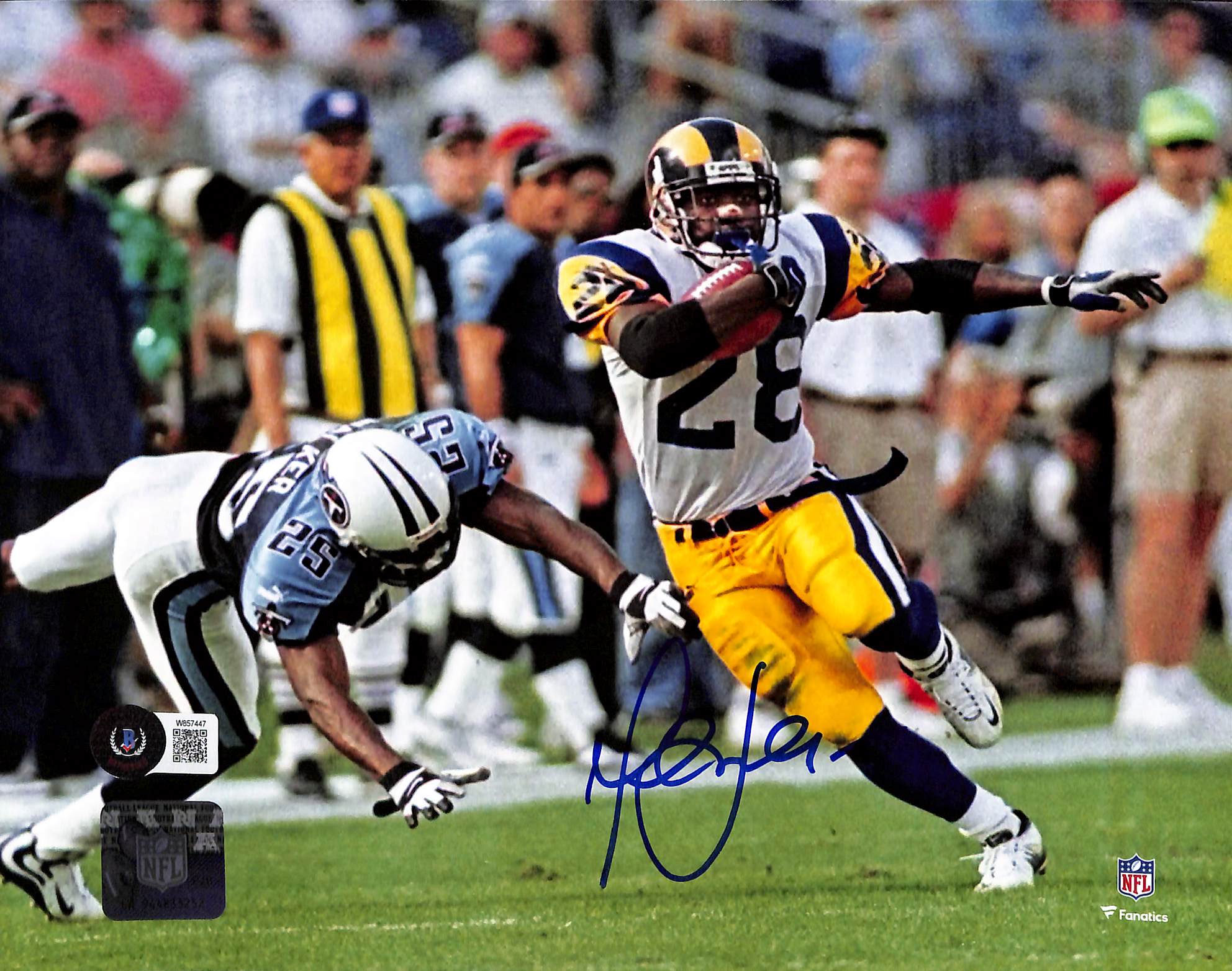 Marshall Faulk Autographed/Signed Los Angeles Ram 8x10 Photo Beckett 