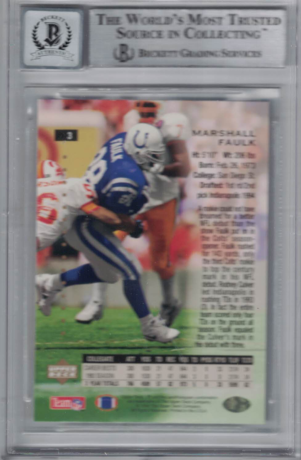 Marshall Faulk Autographed 1994 SP #3 Rookie Card Beckett 10 Slab