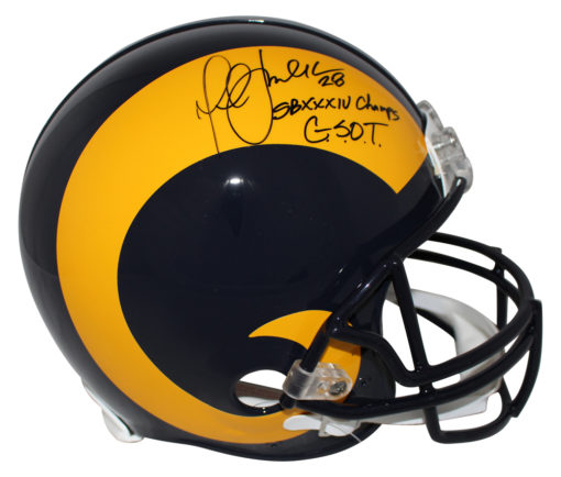 Marshall Faulk Autographed St Louis Rams Authentic TB Helmet 2 Insc BAS 25679