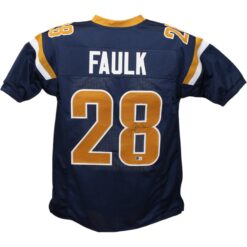 Marshall Faulk Autographed/Signed Pro Style Blue Jersey Beckett 