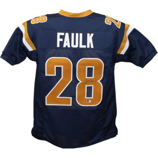 Marshall Faulk Autographed/Signed Pro Style Blue Jersey Beckett