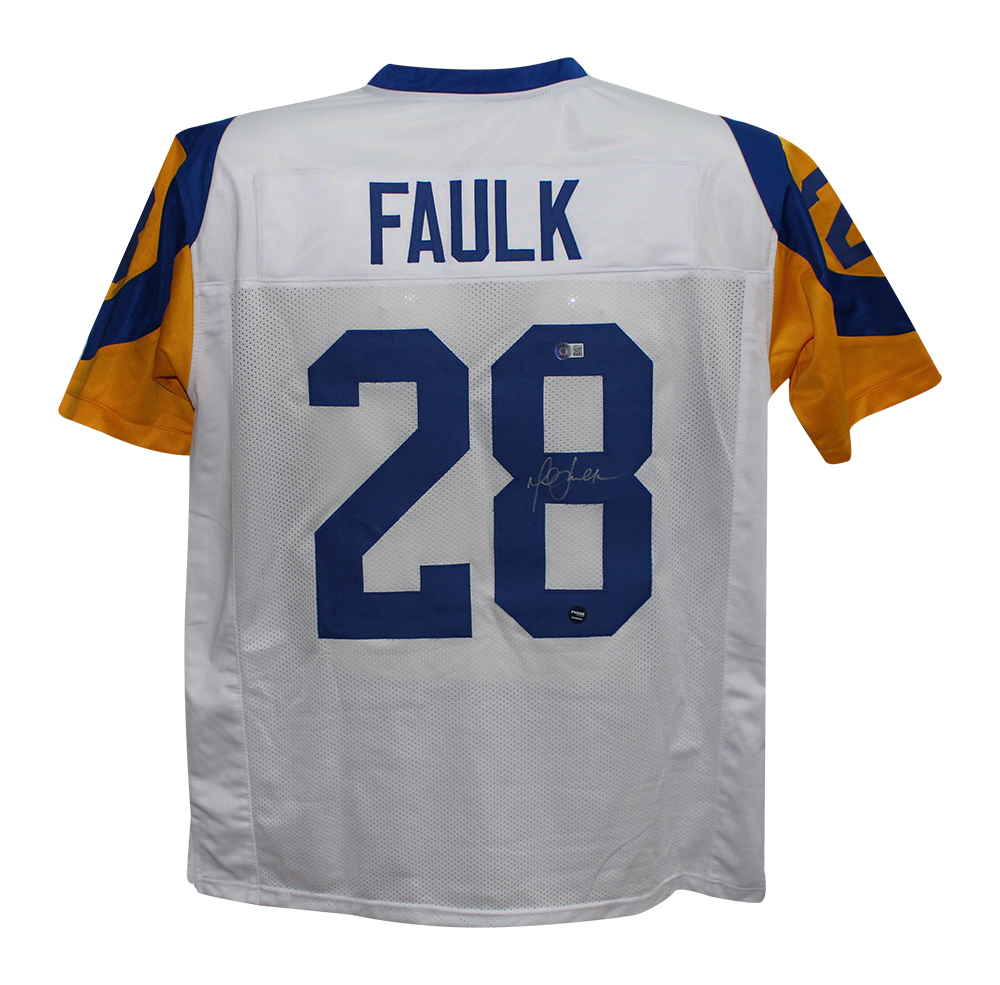 Marshall Faulk Autographed/Signed Pro Style TB White XL Jersey Beckett