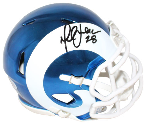 Marshall Faulk Autographed Los Angeles Rams Chrome Mini Helmet BAS 25677