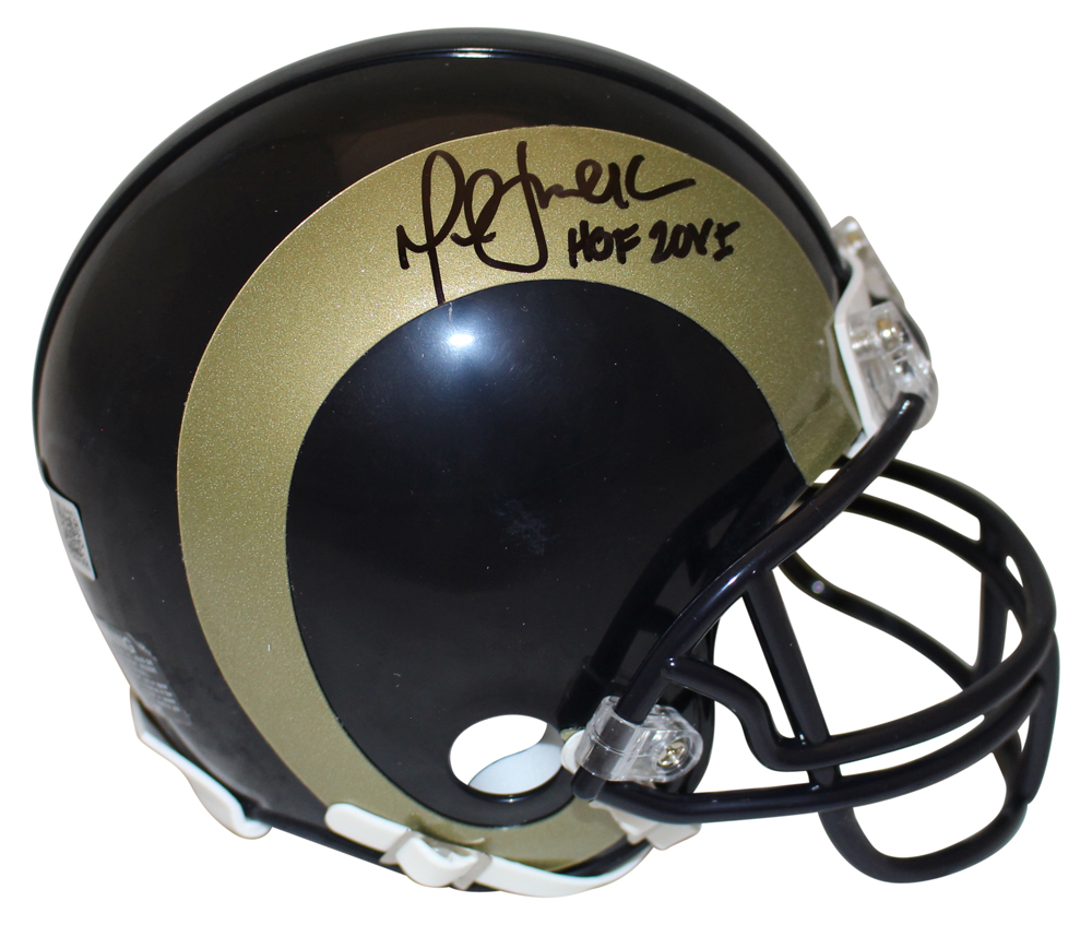 Marshall Faulk Autographed/Signed Rams Mini Helmet HOF 20XI Beckett