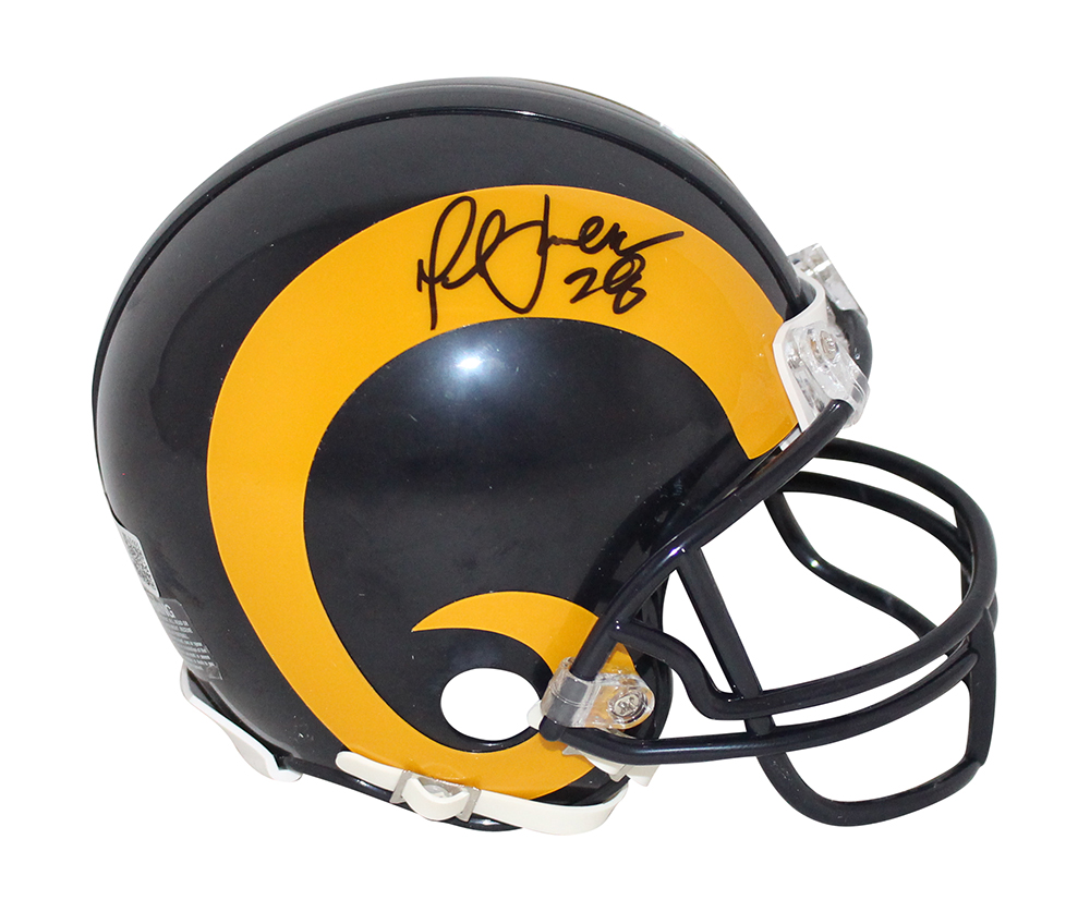 Marshall Faulk Autographed Los Angeles Rams TB 1981-99 Mini Helmet BAS