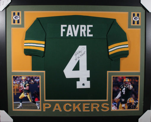 Brett Favre Autographed Green Bay Packers Framed Green XL Jersey 25338