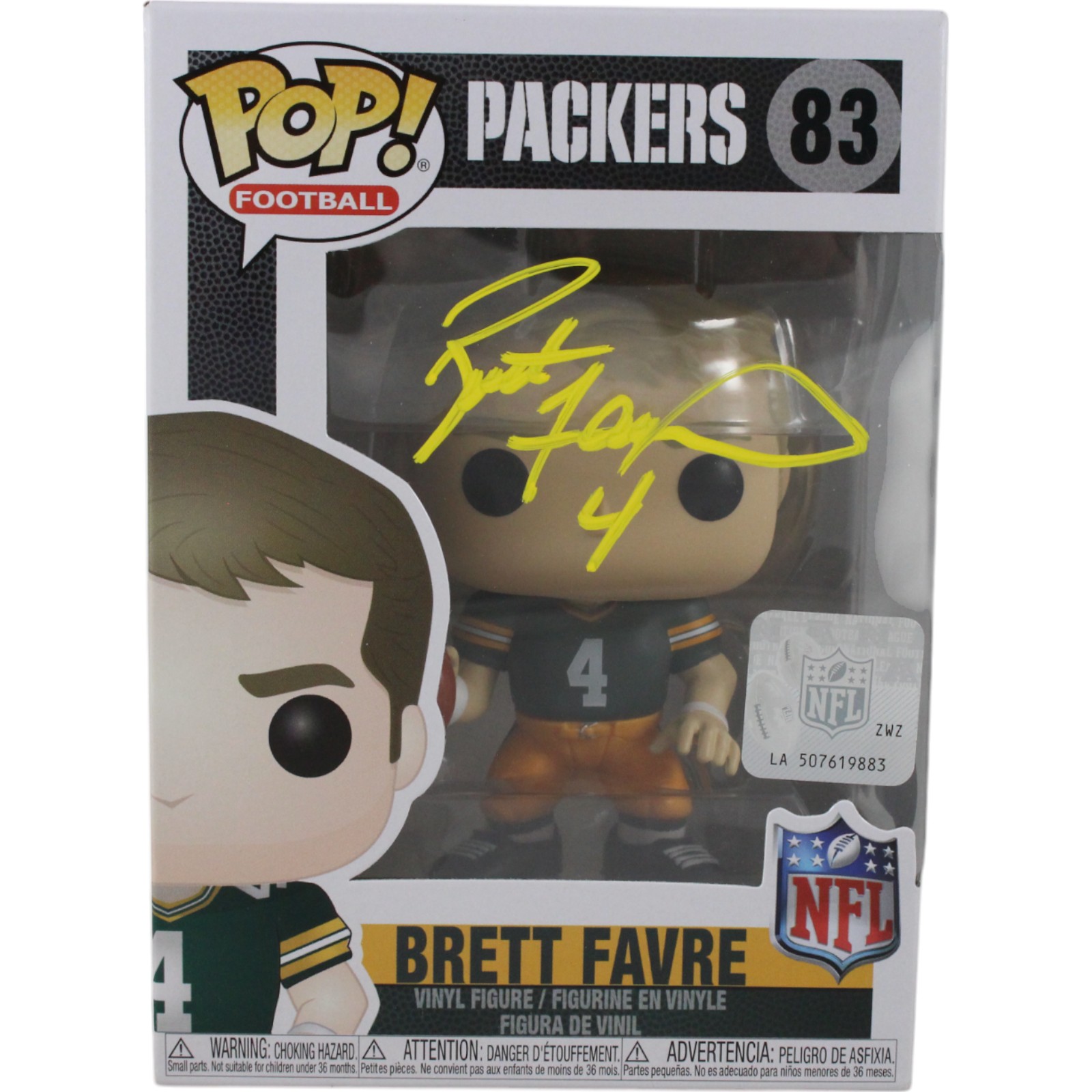 Brett Favre Autographed Green Bay Packers Funko Pop! #83 Beckett Witness 49213