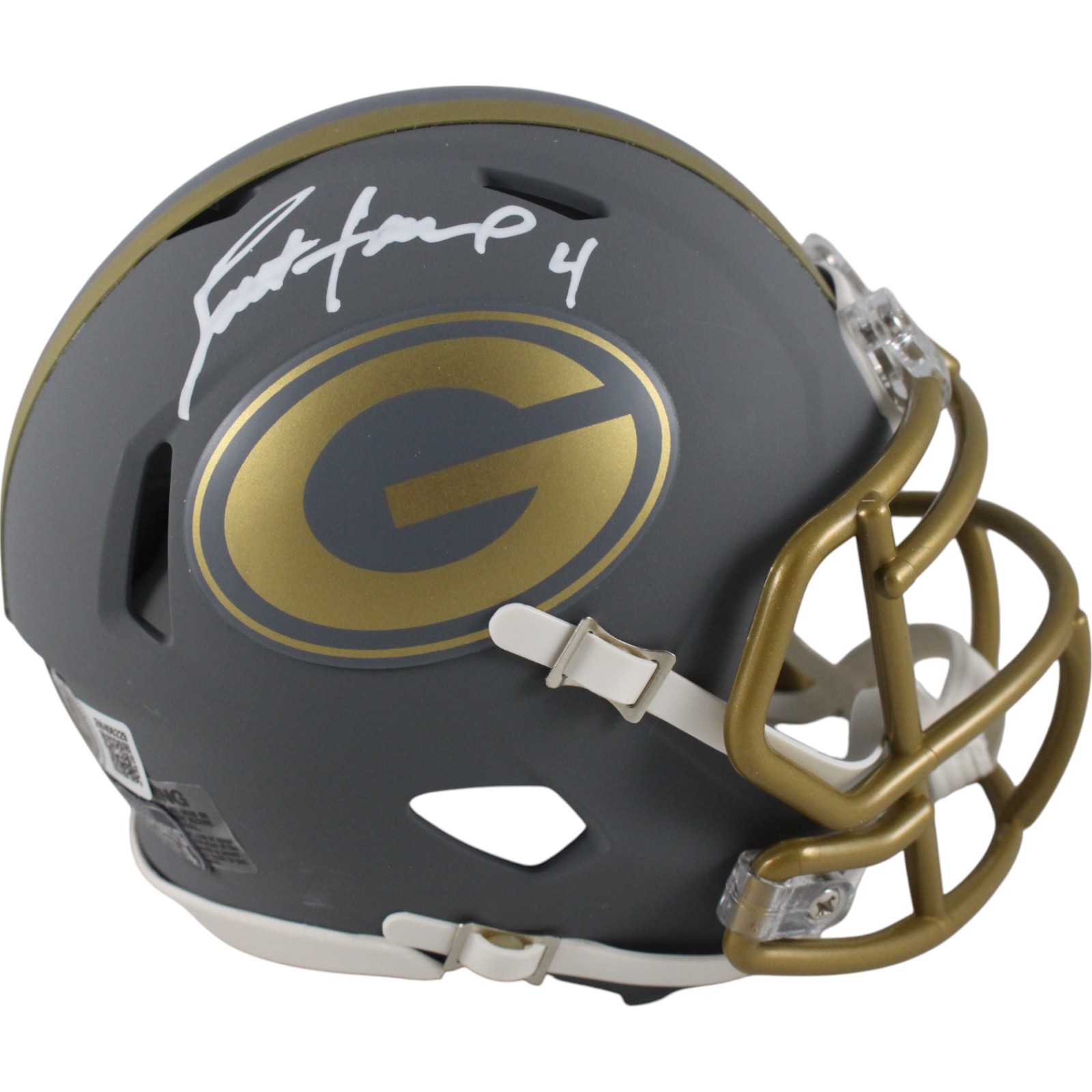 Brett Favre Autographed Green Bay Packers Slate Mini Helmet Beckett Witness 49231
