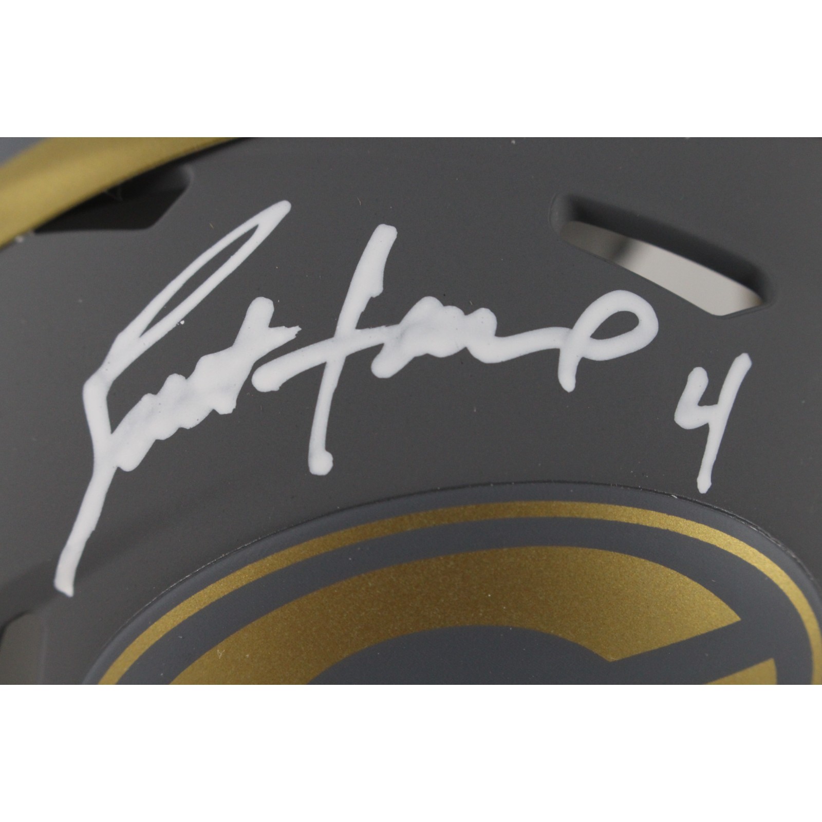 Brett Favre Autographed Green Bay Packers Slate Mini Helmet Beckett Witness 49231