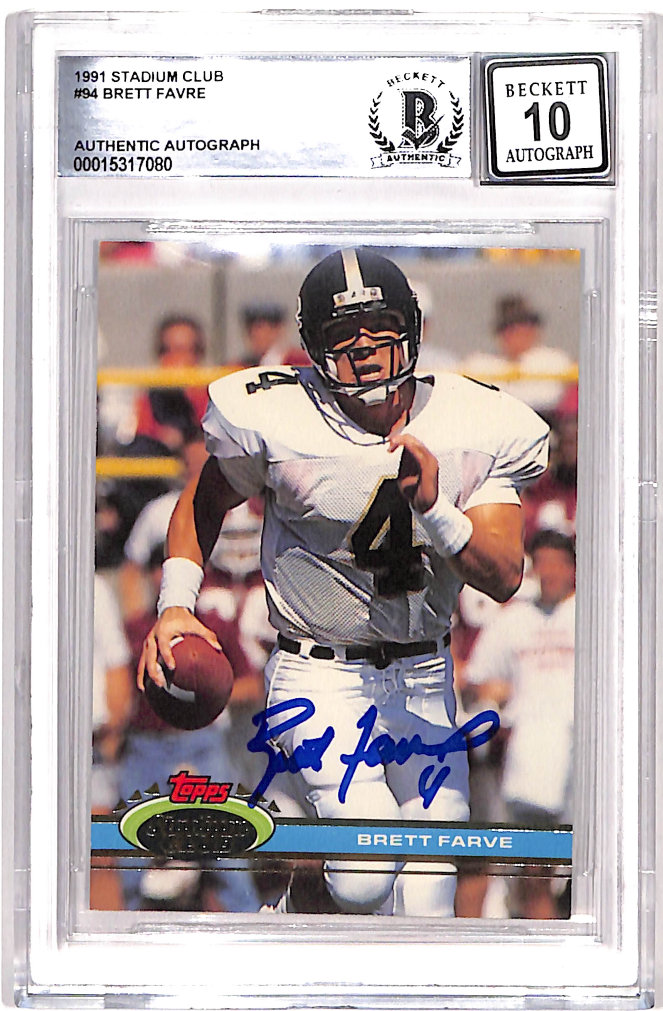 Brett Favre Signed 1991 Stadium Club #94 Card 10 Auto Beckett