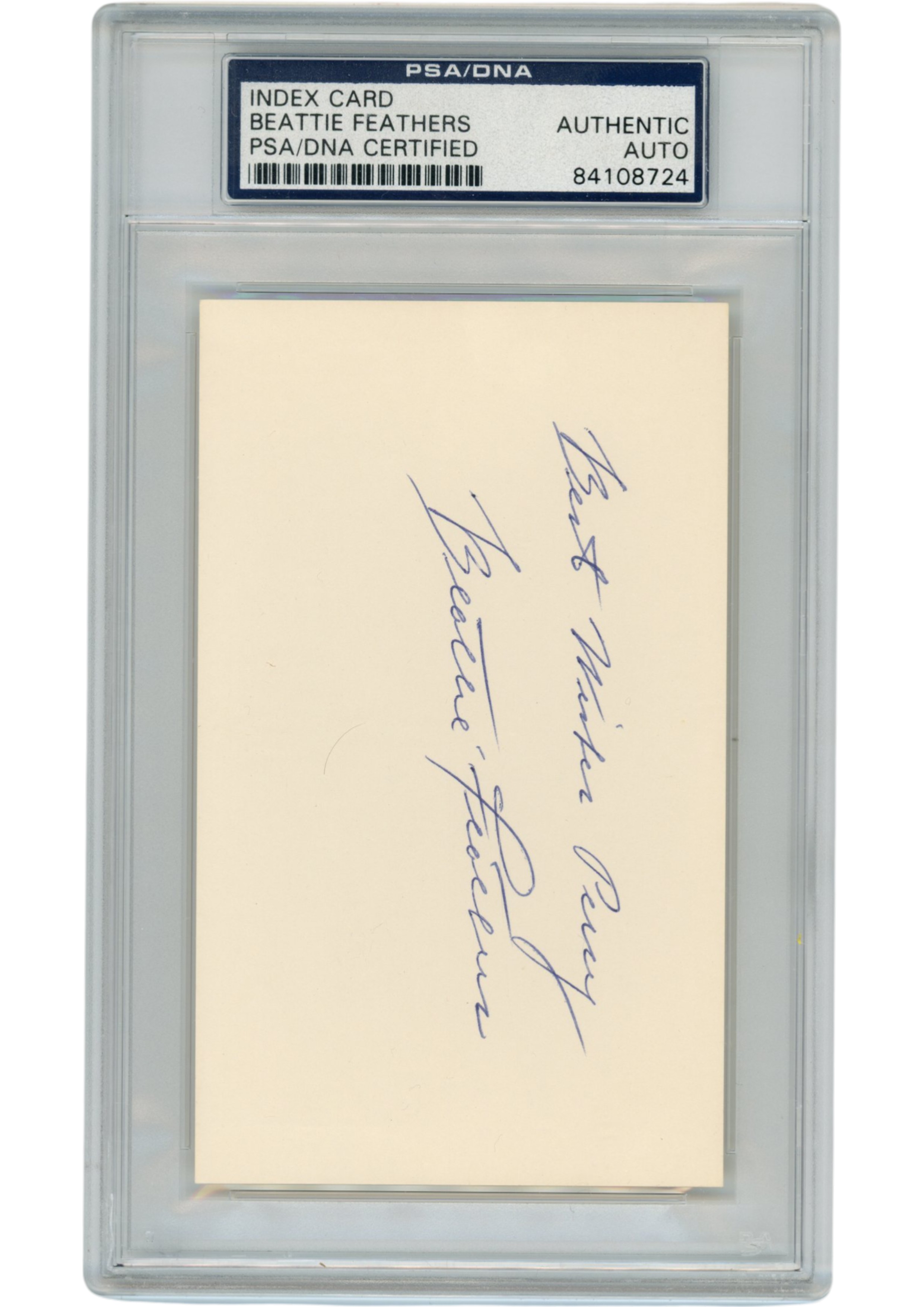 Beattie Feathers Signed Chicago Bears Index Card Personalized Slab PSA 54914