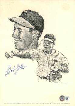 Bob Feller Autographed Texas Rangers 8x10 Print Photo Drawing BAS 44371