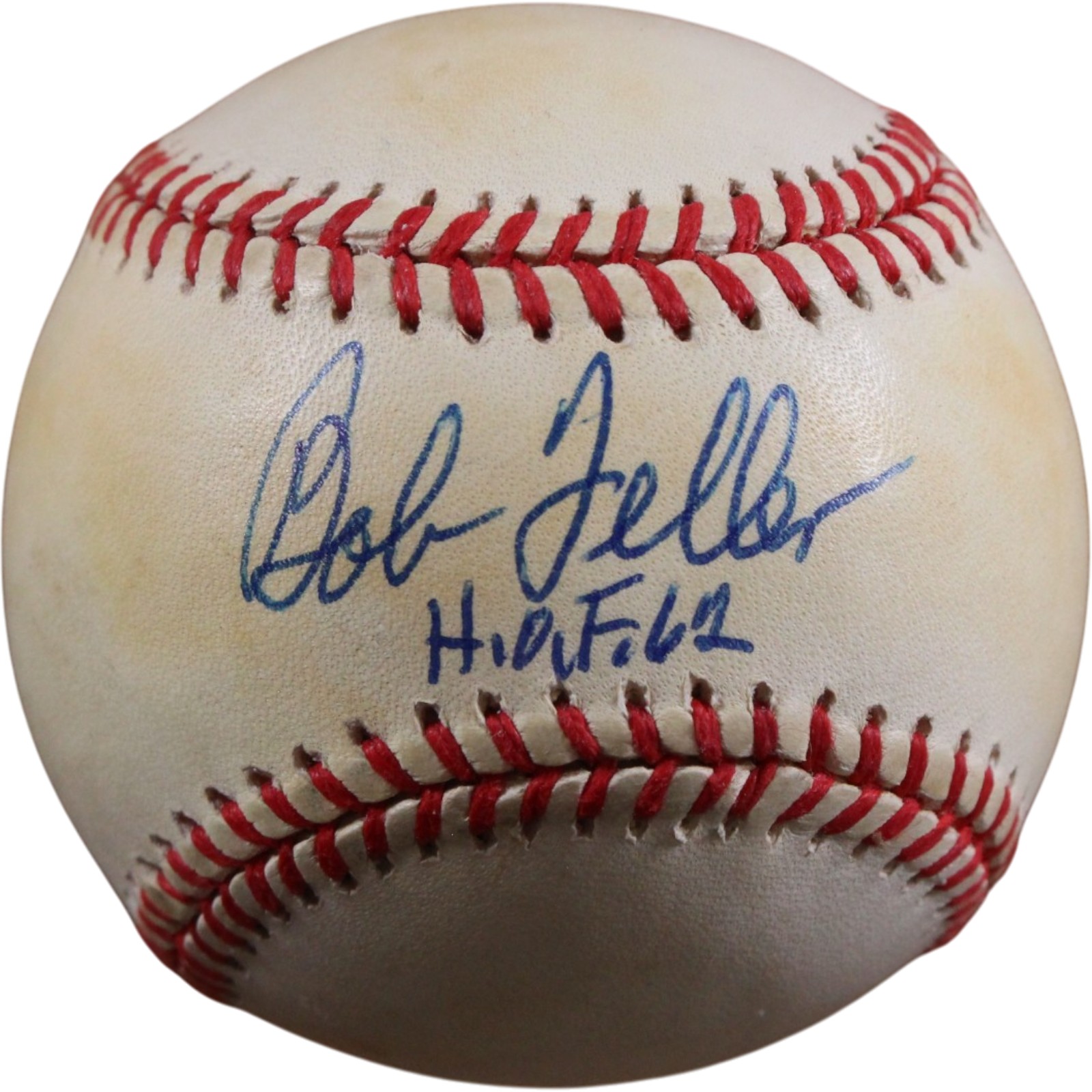 Bob Feller Autographed Cleveland Indians AL Baseball HOF 62 Toned Beckett 56501