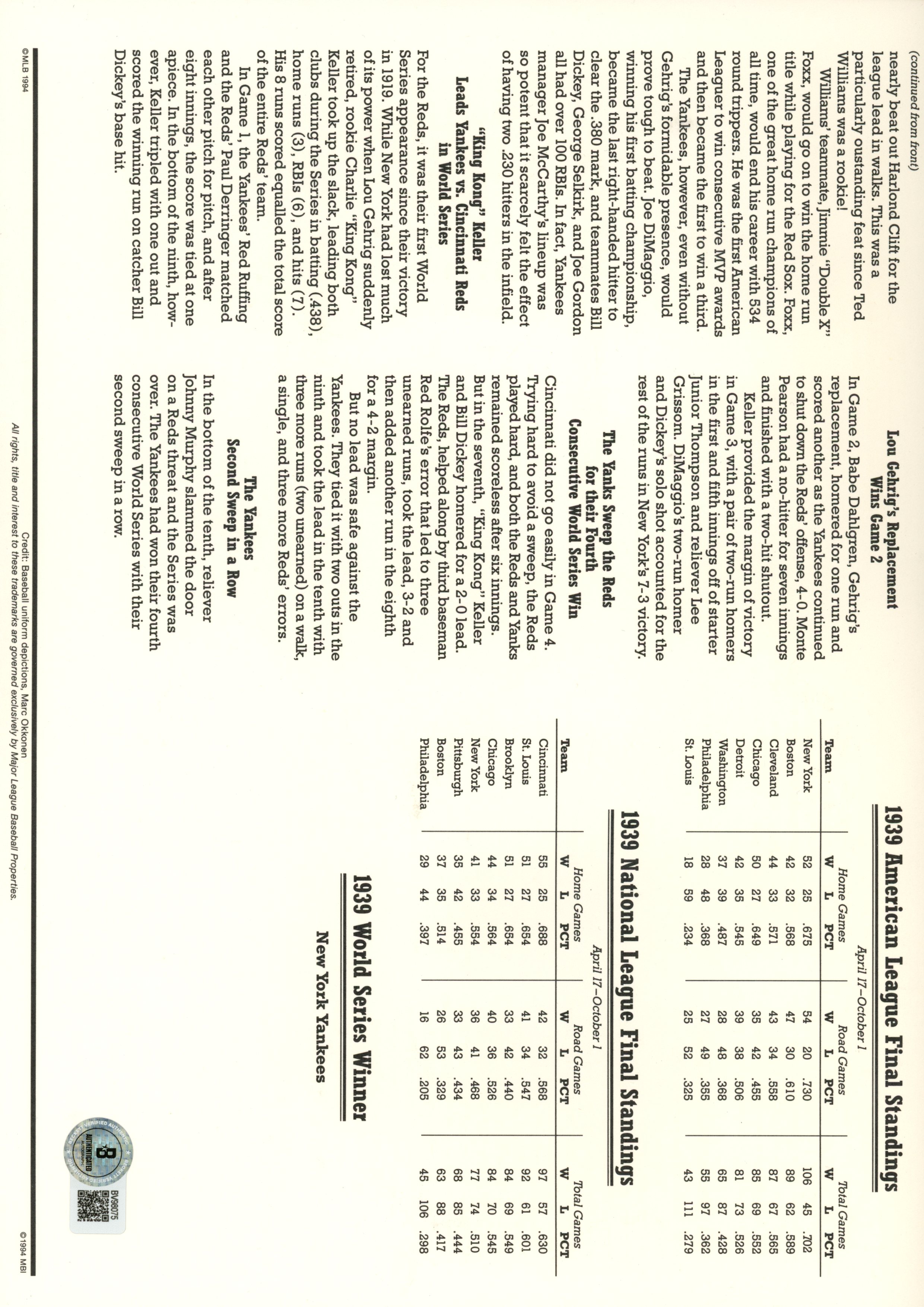 Bob Feller Signed Cleveland Indians 1939 Centennial Patch Card Beckett 54958