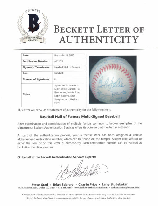 Willie Stargell & Bob Feller Signed National League Baseball +6 Sigs JSA 13330