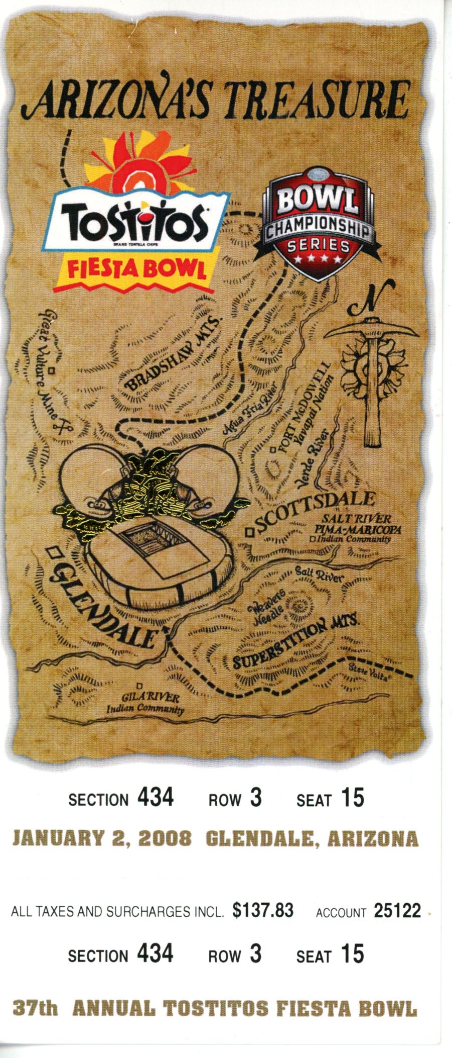 Fiesta Bowl Championship West Virginia vs Oklahoma Sooners Ticket 1/2/2008 55566