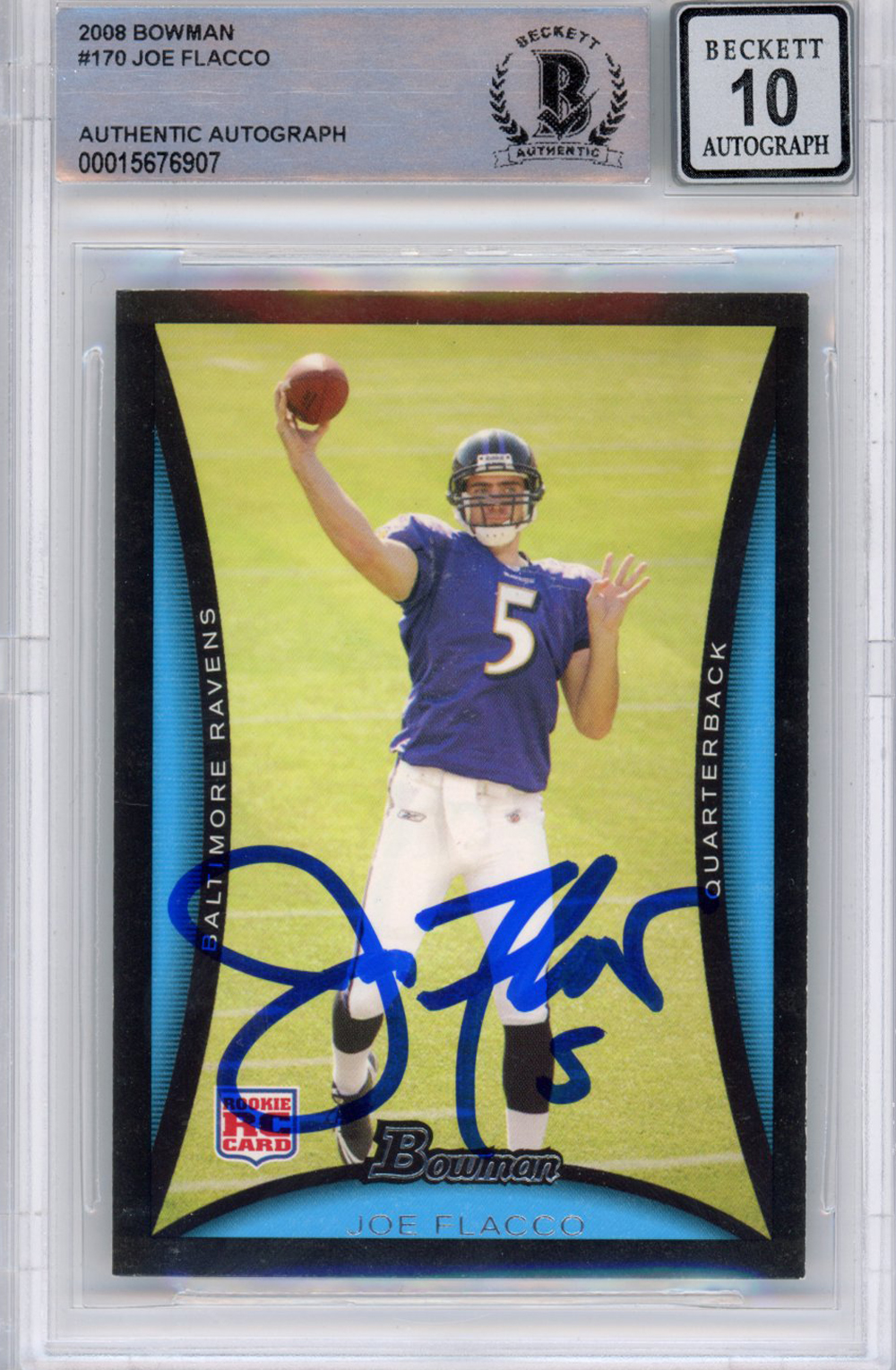 Joe Flacco Autographed  2008 Bowman #170 (Grade 10) Beckett Slabbed